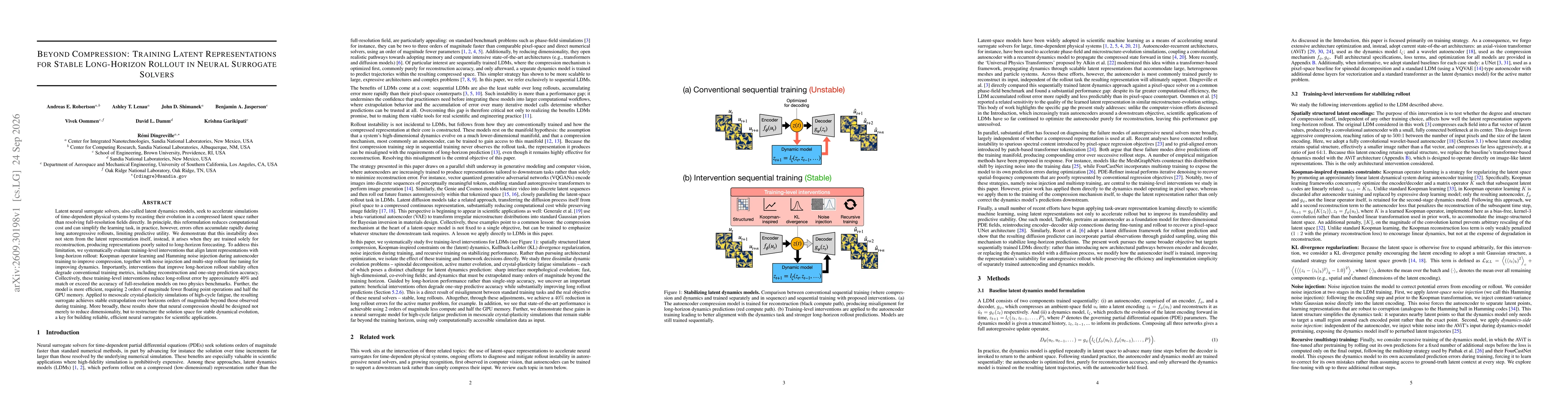 Thumbnail for Beyond Compression: Training Latent Representations for Stable Long-Horizon Rollout in Neural Surrogate Solvers
