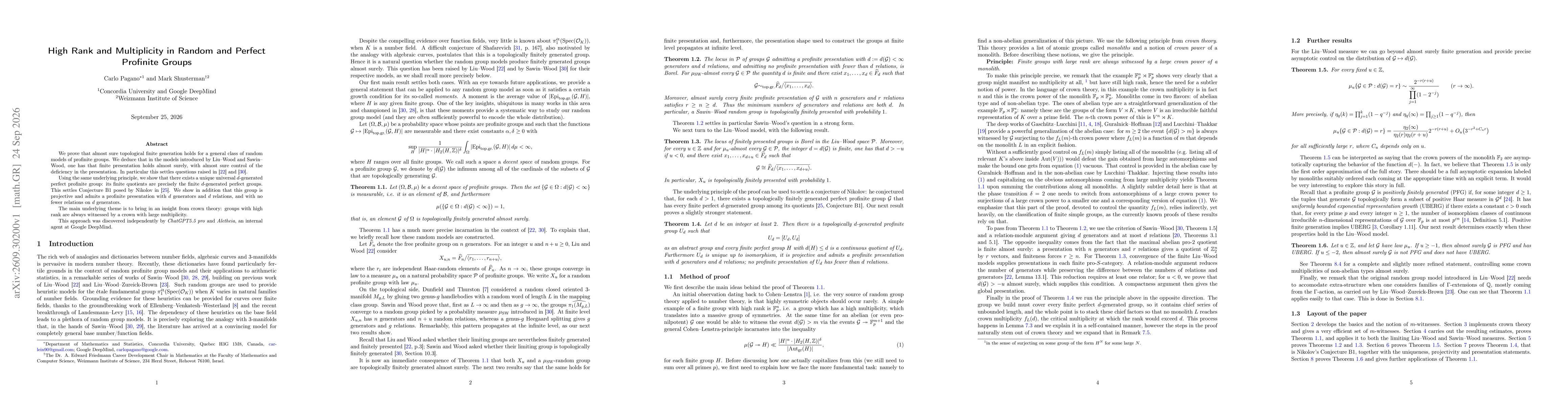 Thumbnail for High Rank and Multiplicity in Random and Perfect Profinite Groups