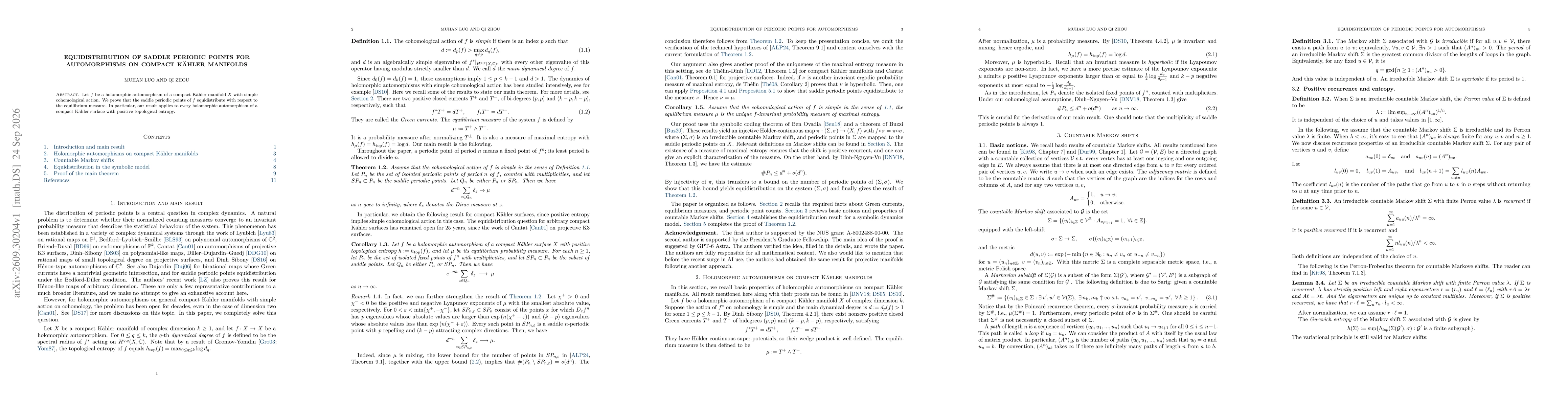 Thumbnail for Equidistribution of saddle periodic points for automorphisms on compact Kähler manifolds