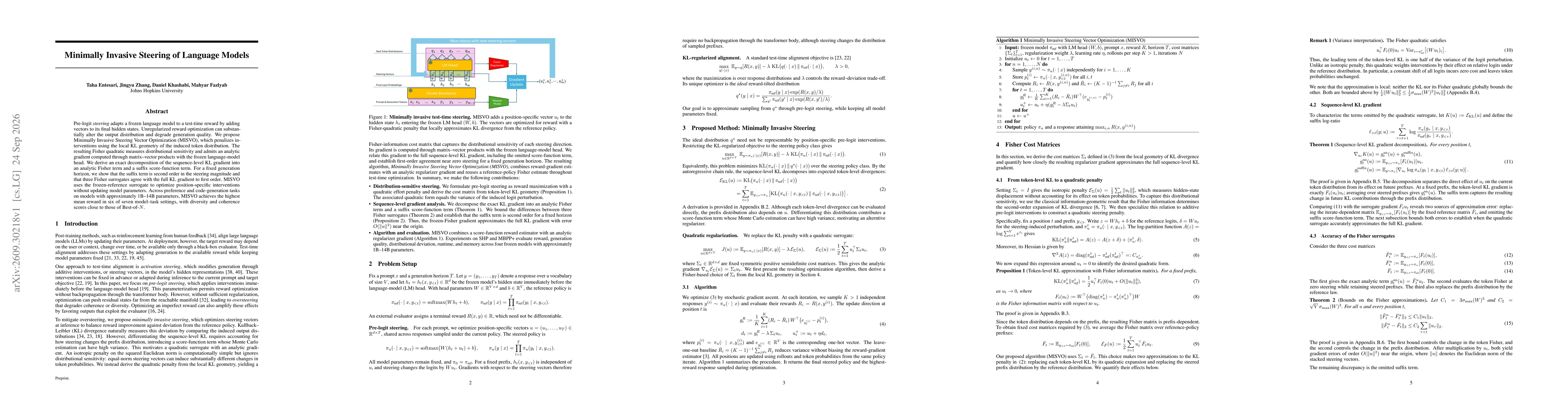 Thumbnail for Minimally Invasive Steering of Language Models