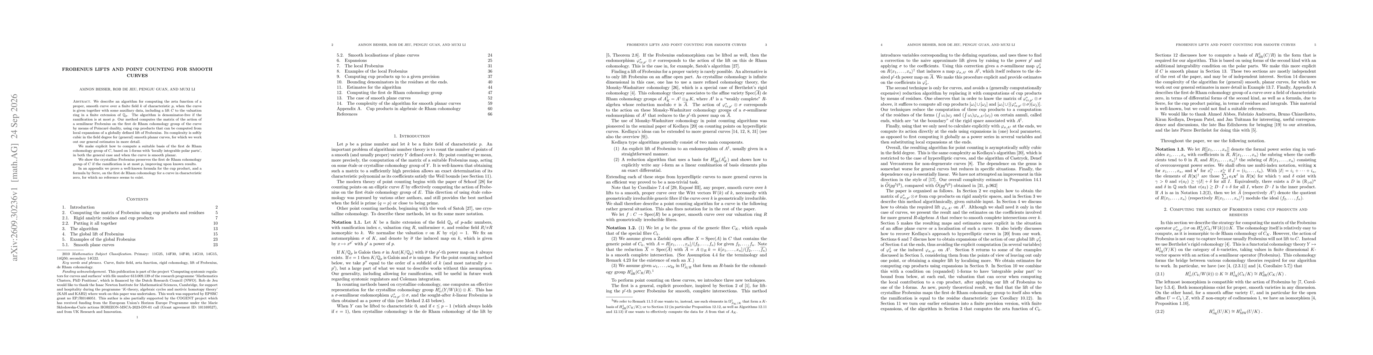 Thumbnail for Frobenius lifts and point counting for smooth curves