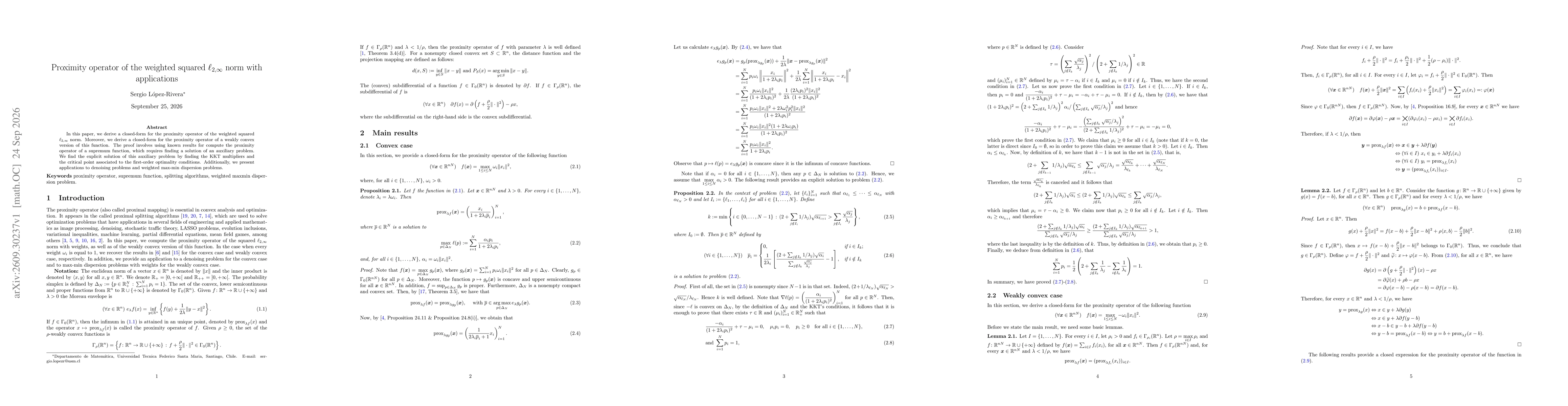Thumbnail for Proximity operator of the weighted squared $\ell_{2,\infty}$ norm with applications