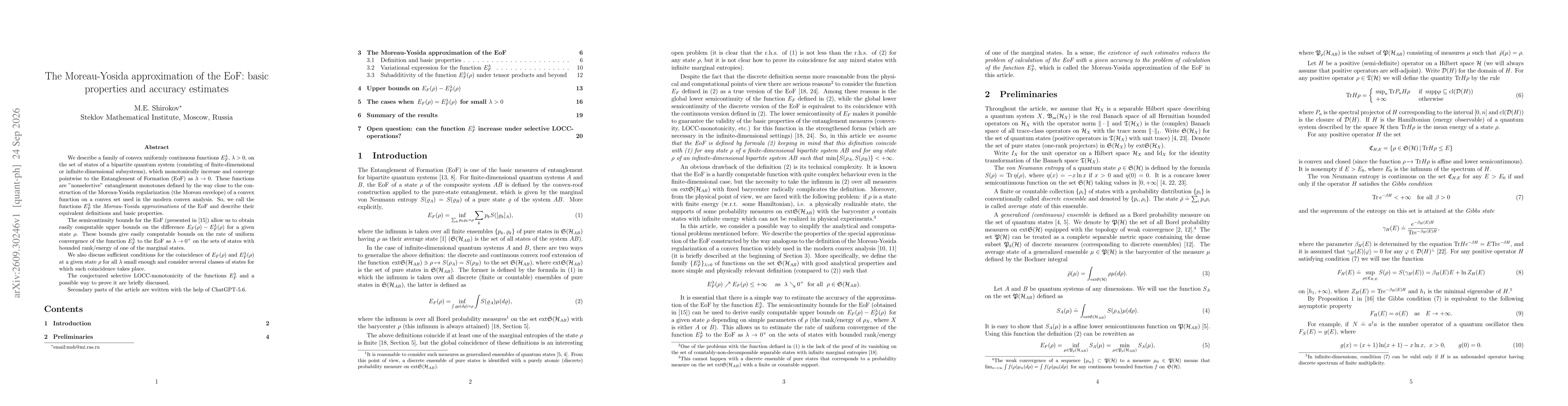 Thumbnail for The Moreau-Yosida approximation of the Entanglement of Formation: basic properties and accuracy estimates