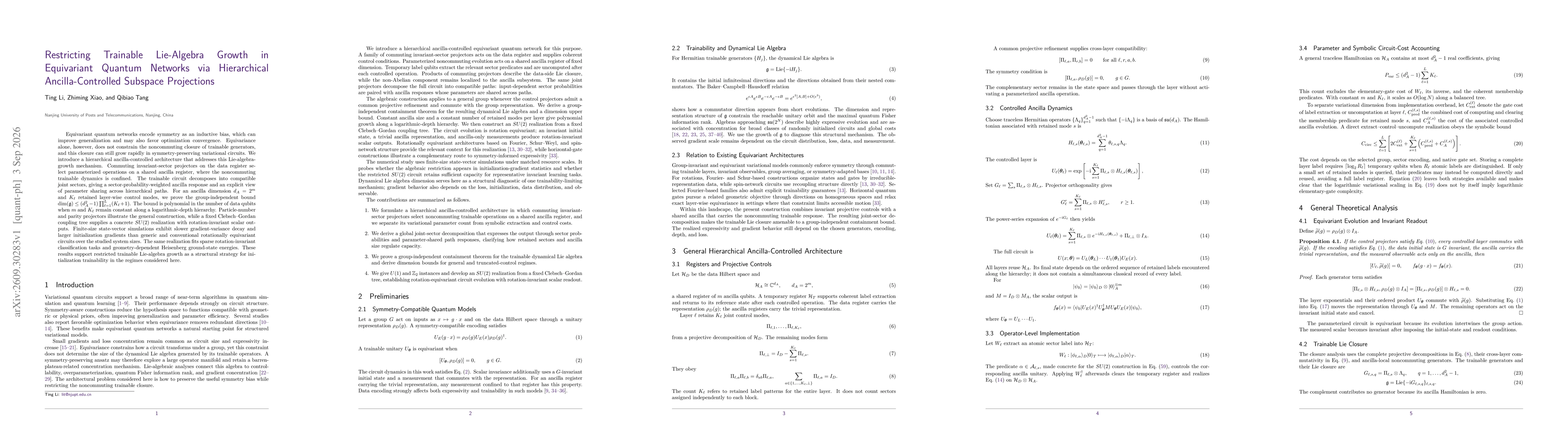 Thumbnail for Restricting Trainable Lie-Algebra Growth in Equivariant Quantum Networks via Hierarchical Ancilla-Controlled Subspace Projections