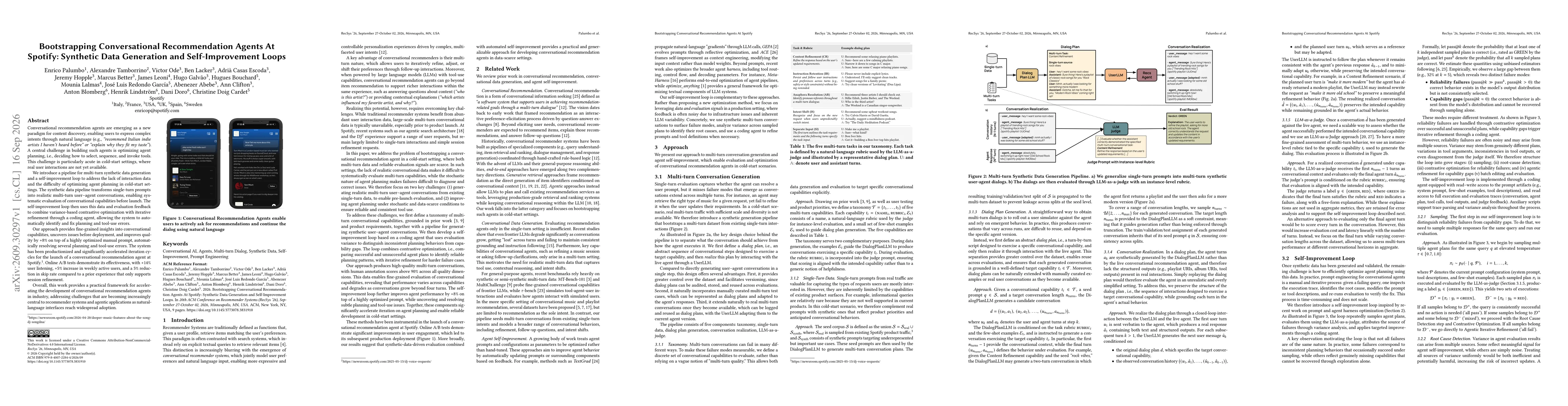 Thumbnail for Bootstrapping Conversational Recommendation Agents At Spotify: Synthetic Data Generation and Self-Improvement Loops
