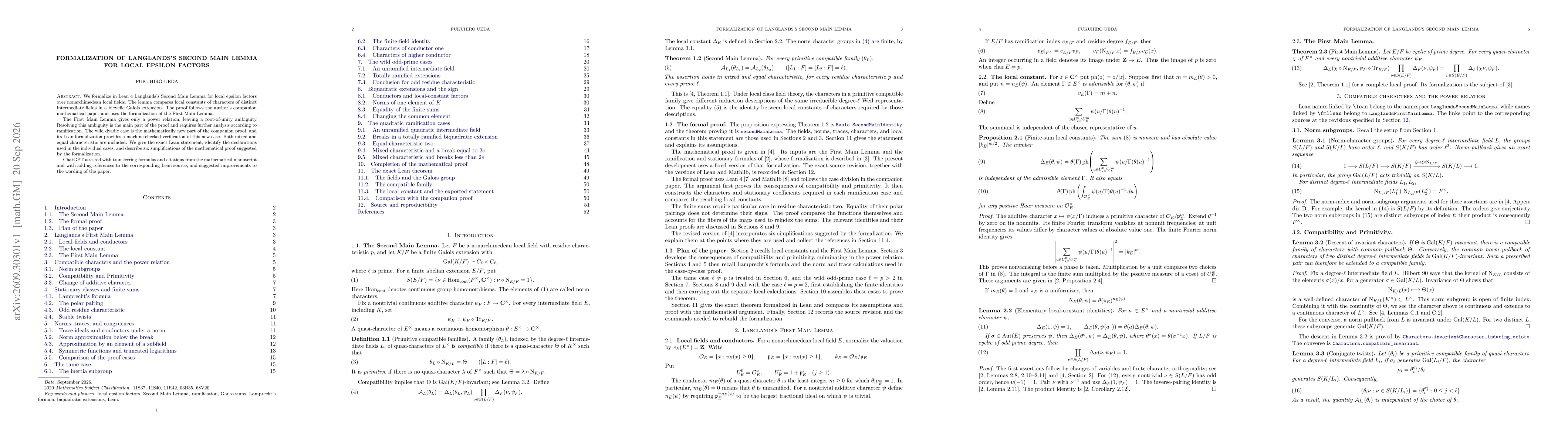 Thumbnail for Formalization of Langlands's Second Main Lemma for Local Epsilon Factors