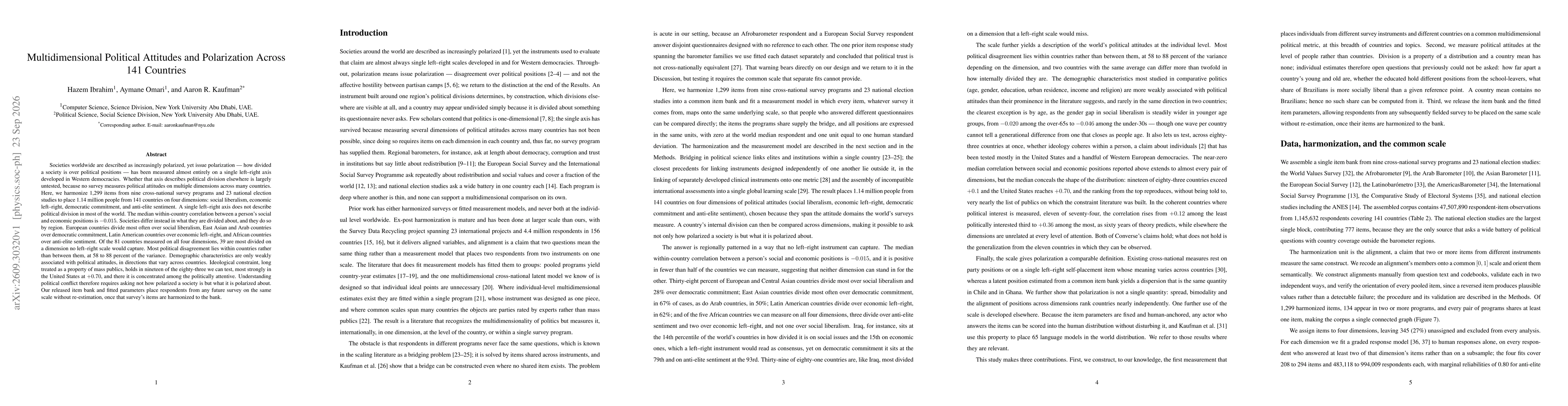 Thumbnail for Multidimensional Political Attitudes and Polarization Across 141 Countries
