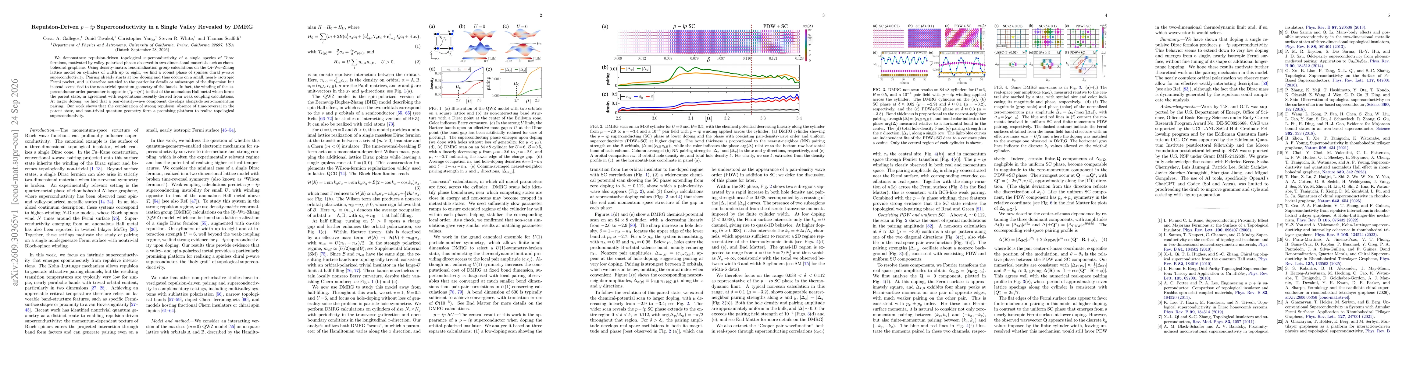 Thumbnail for Repulsion-Driven $p - i p$ Superconductivity in a Single Valley Revealed by DMRG