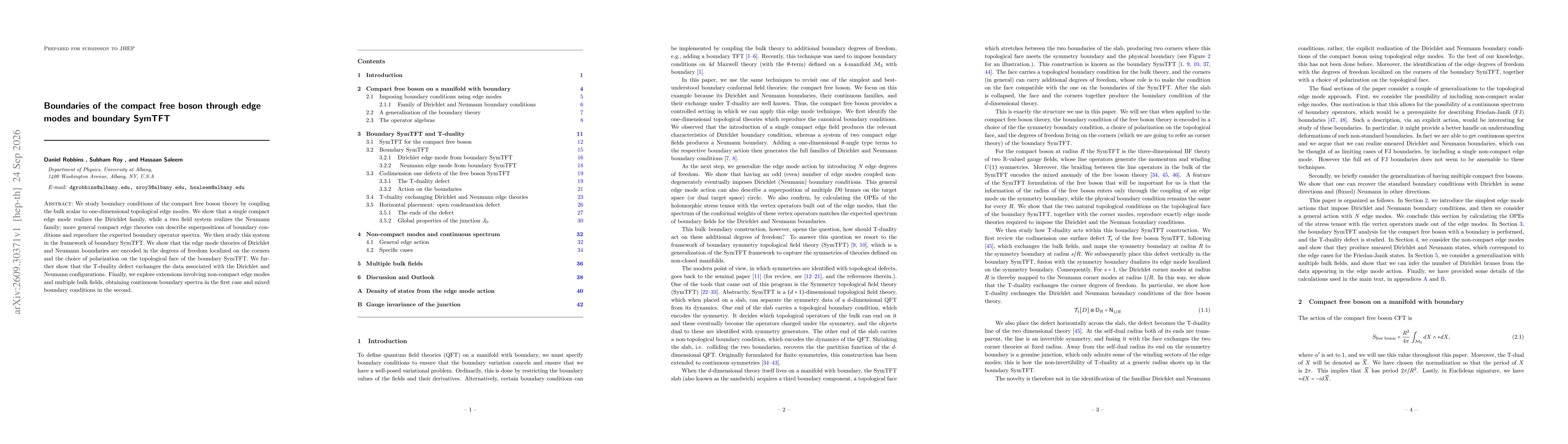 Thumbnail for Boundaries of the compact free boson through edge modes and boundary SymTFT