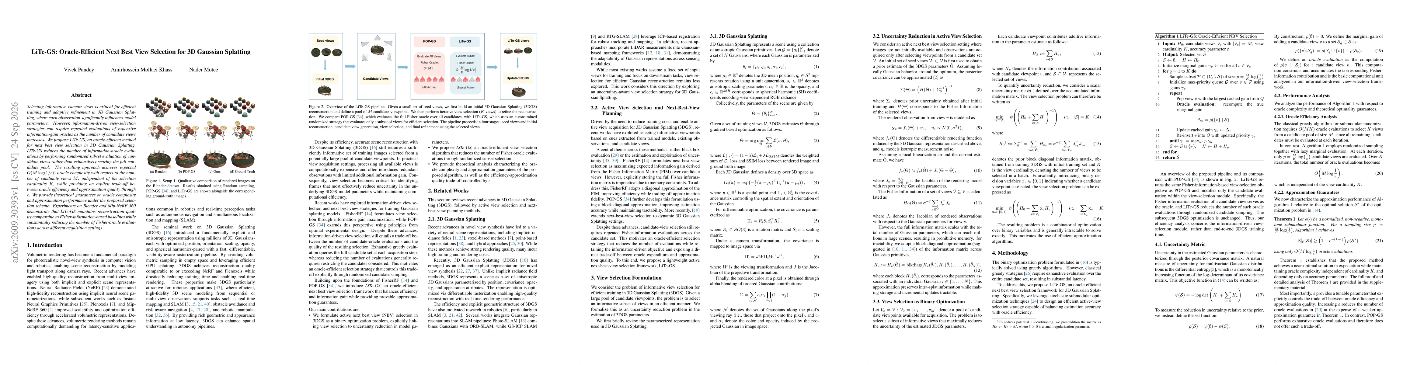 Thumbnail for LiTe-GS: Oracle-Efficient Next Best View Selection for 3D Gaussian Splatting