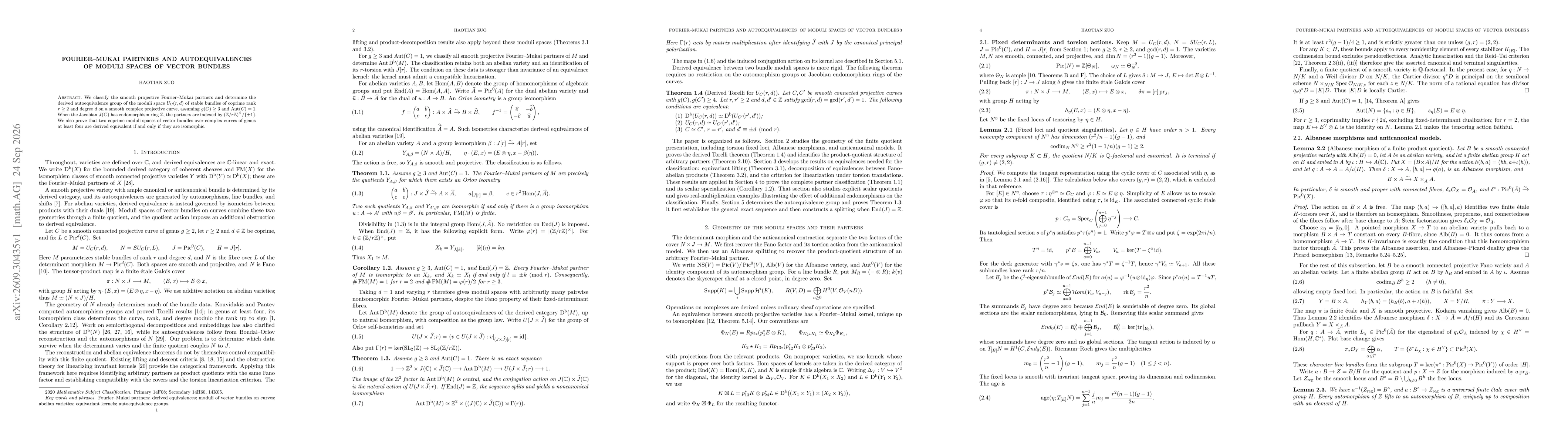 Thumbnail for Fourier-Mukai partners and autoequivalences of moduli spaces of vector bundles