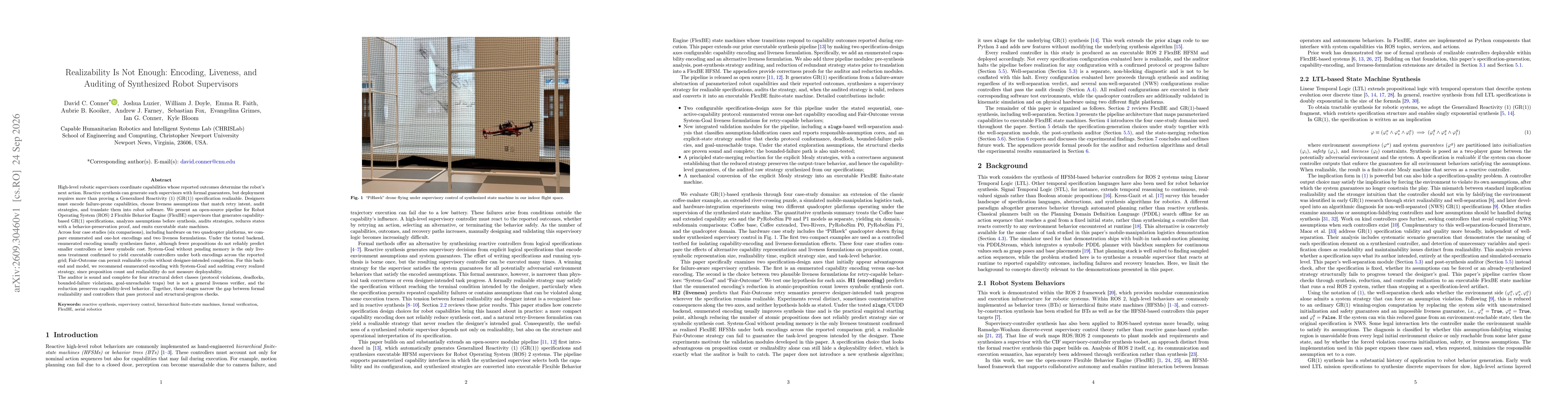 Thumbnail for Realizability Is Not Enough: Encoding, Liveness, and Auditing of Synthesized Robot Supervisors