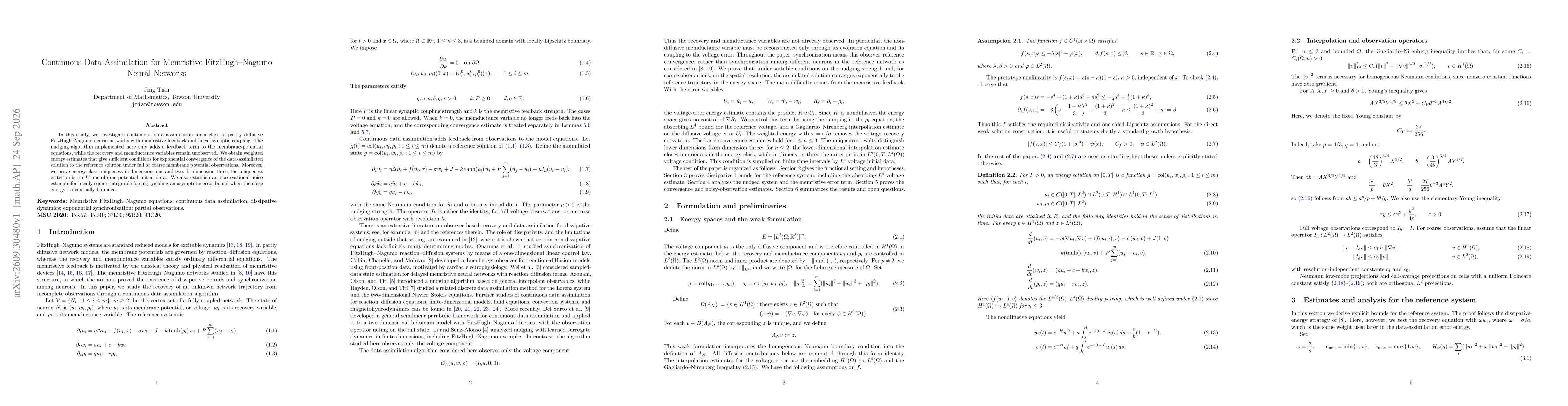 Thumbnail for Continuous Data Assimilation for Memristive FitzHugh--Nagumo Neural Networks