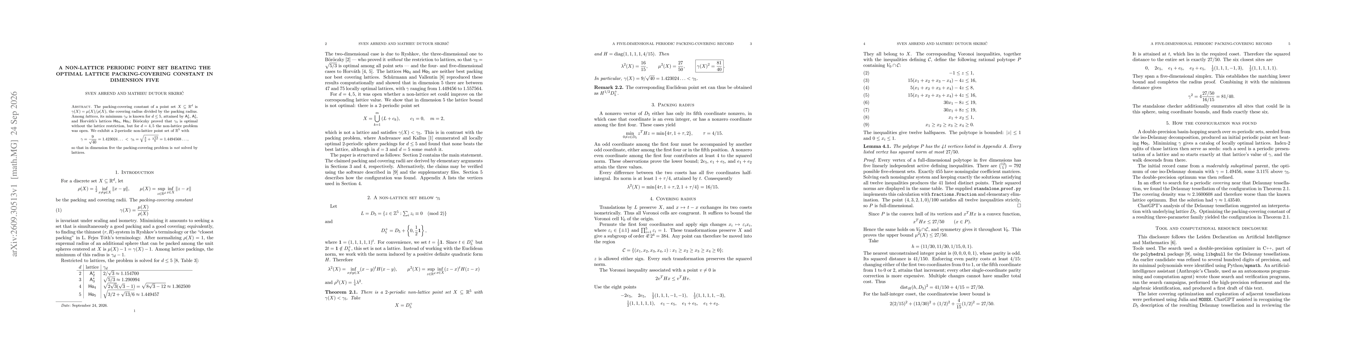 Thumbnail for A non-lattice periodic point set beating the optimal lattice packing-covering constant in dimension five