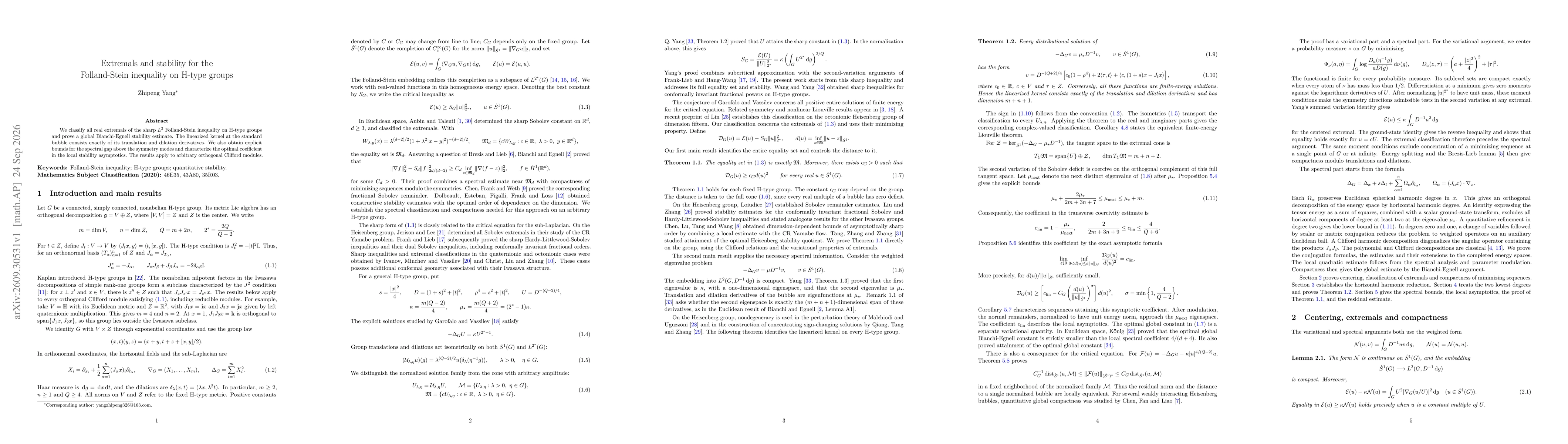 Thumbnail for Extremals and stability for the Folland-Stein inequality on H-type groups