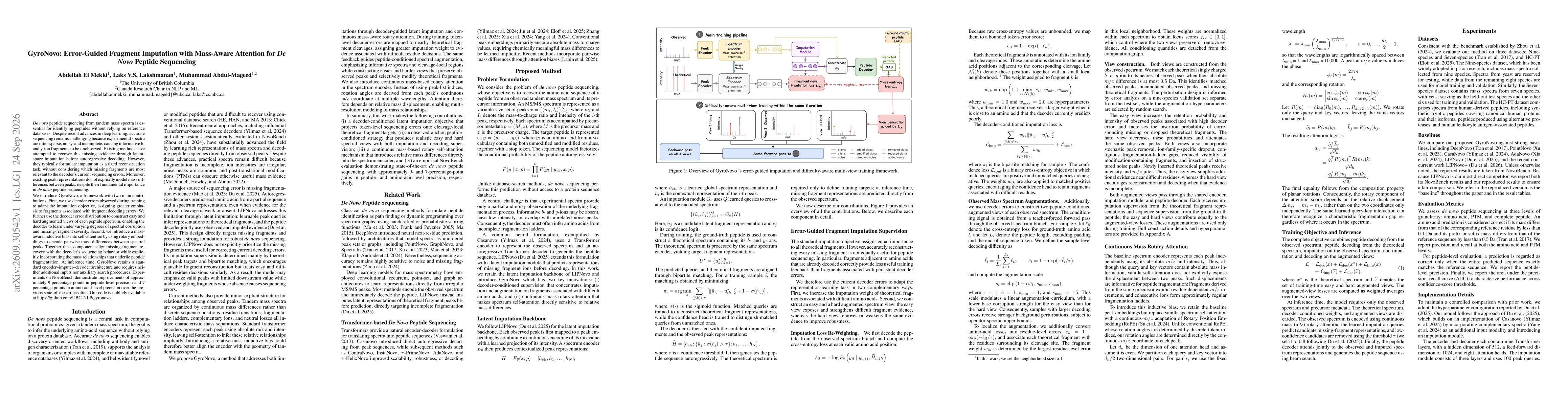 Thumbnail for GyroNovo: Error-Guided Fragment Imputation with Mass-Aware Attention for \textit{De Novo} Peptide Sequencing