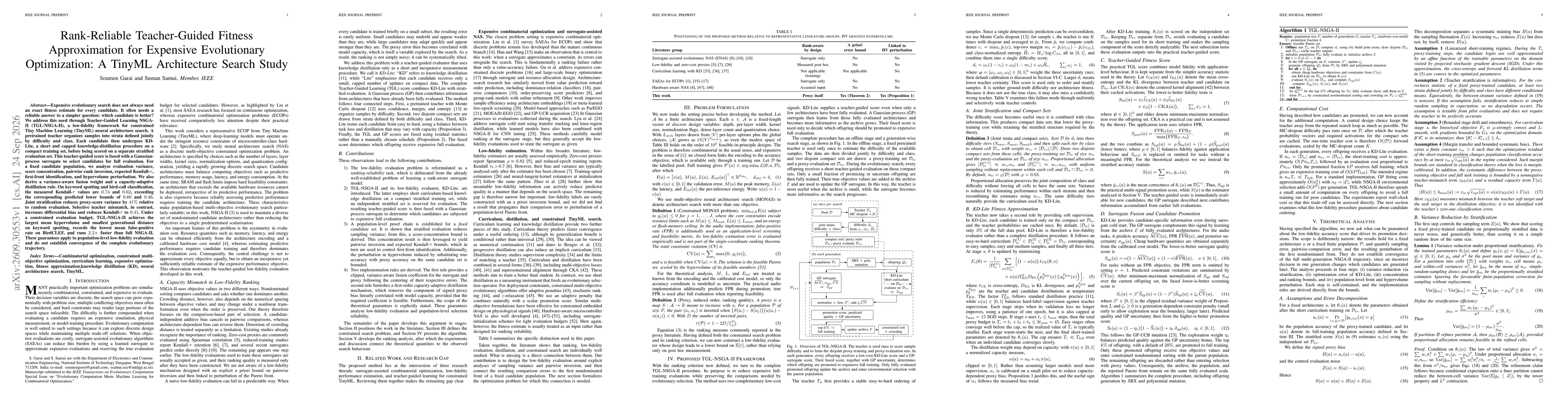 Thumbnail for Rank-Reliable Teacher-Guided Fitness Approximation for Expensive Evolutionary Optimization: A TinyML Architecture Search Study