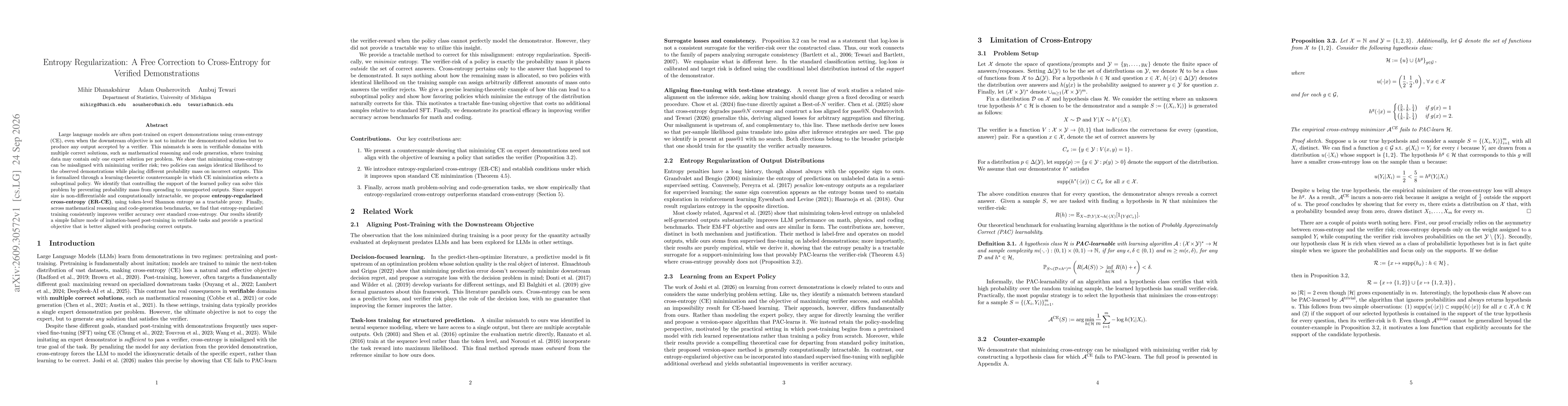 Thumbnail for Entropy Regularization: A Free Correction to Cross-Entropy for Verified Demonstrations