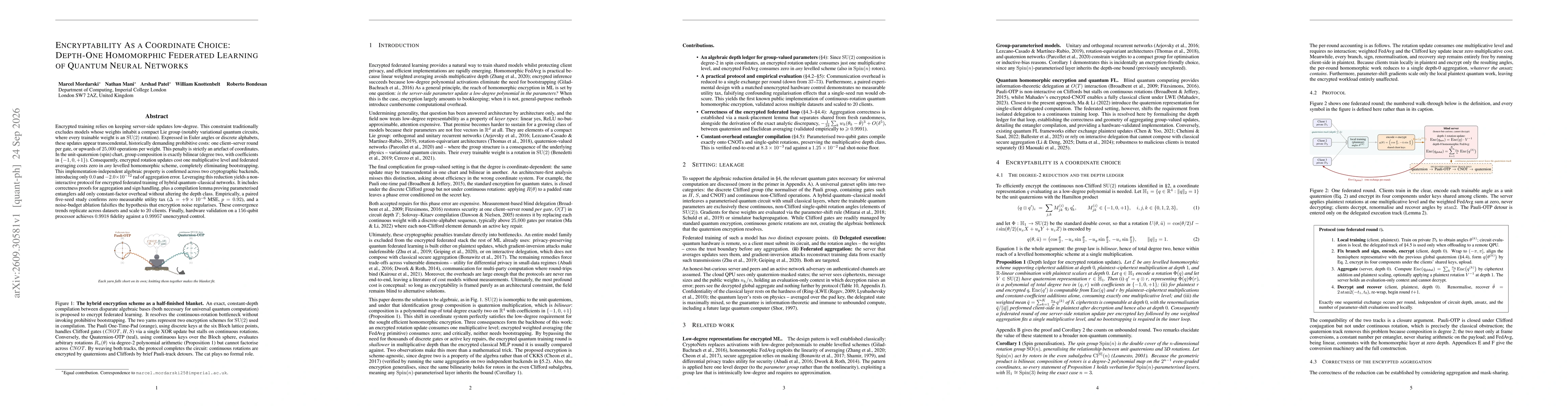 Thumbnail for Encryptability As a Coordinate Choice: Depth-One Homomorphic Federated Learning of Quantum Neural Networks