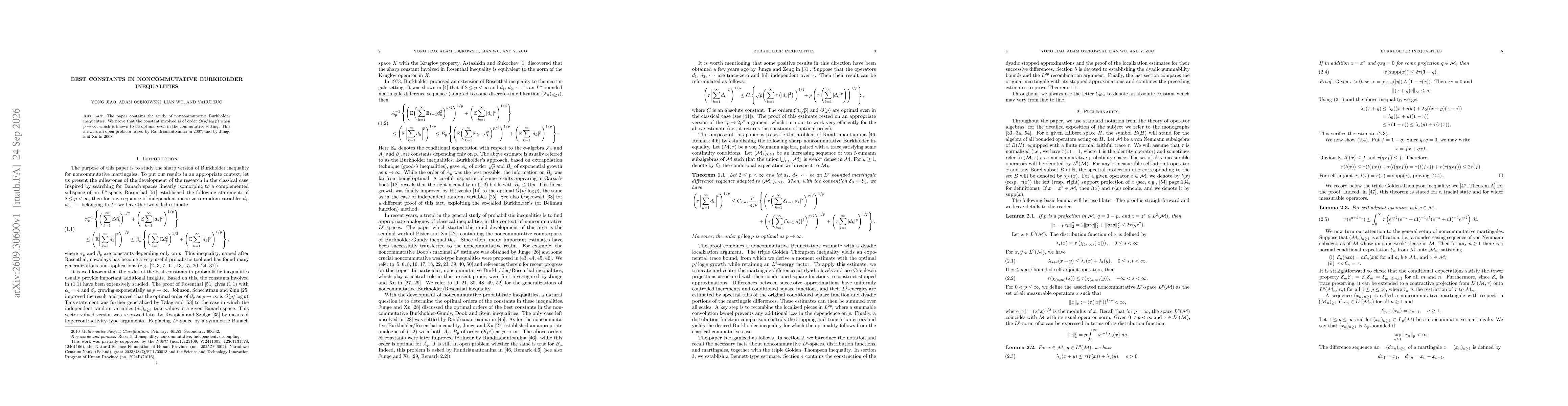 Thumbnail for Best constants in noncommutative Burkholder inequalities