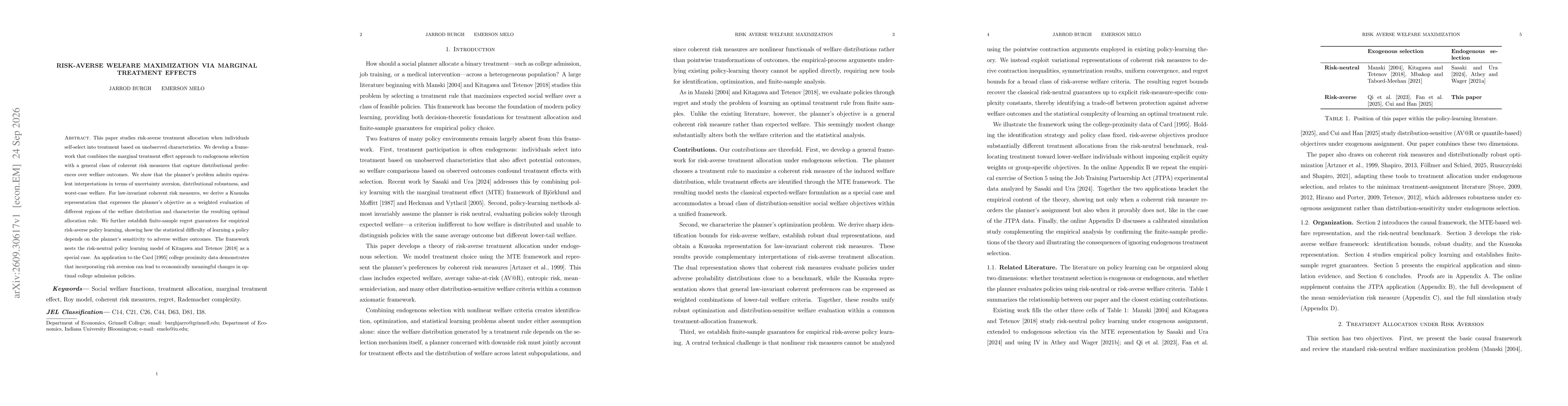 Thumbnail for Risk-Averse Welfare Maximization via Marginal Treatment Effects