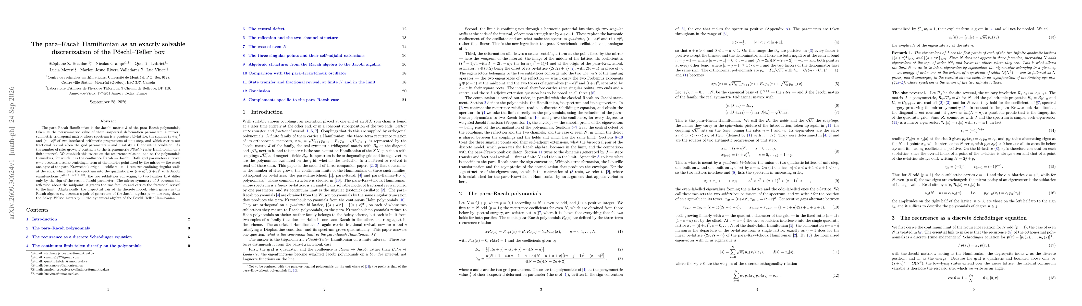 Thumbnail for The para--Racah Hamiltonian as an exactly solvable discretization of the Pöschl--Teller box