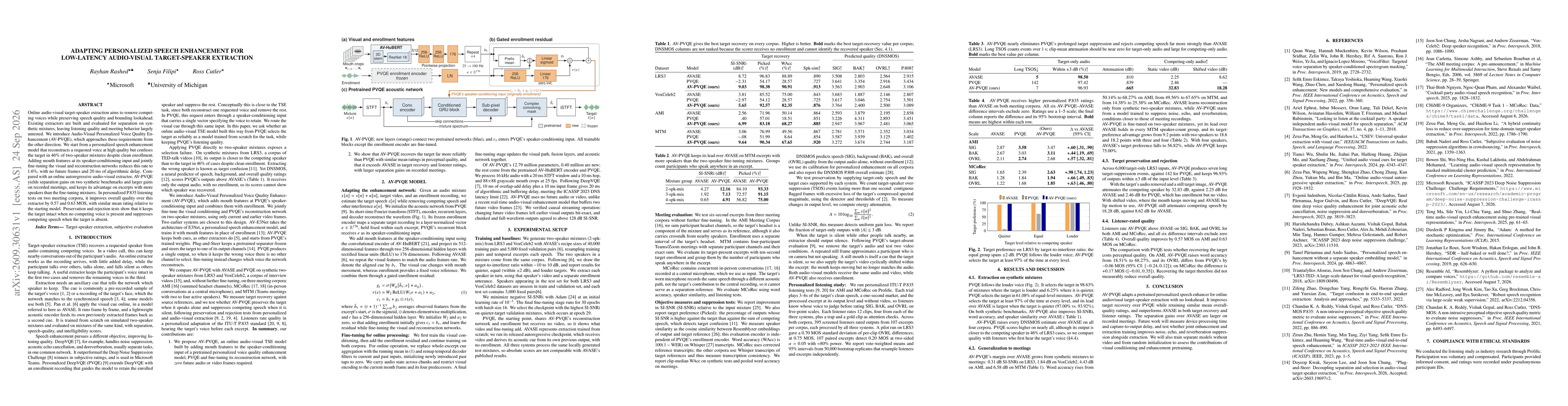 Thumbnail for Adapting Personalized Speech Enhancement for Low-Latency Audio-Visual Target-Speaker Extraction