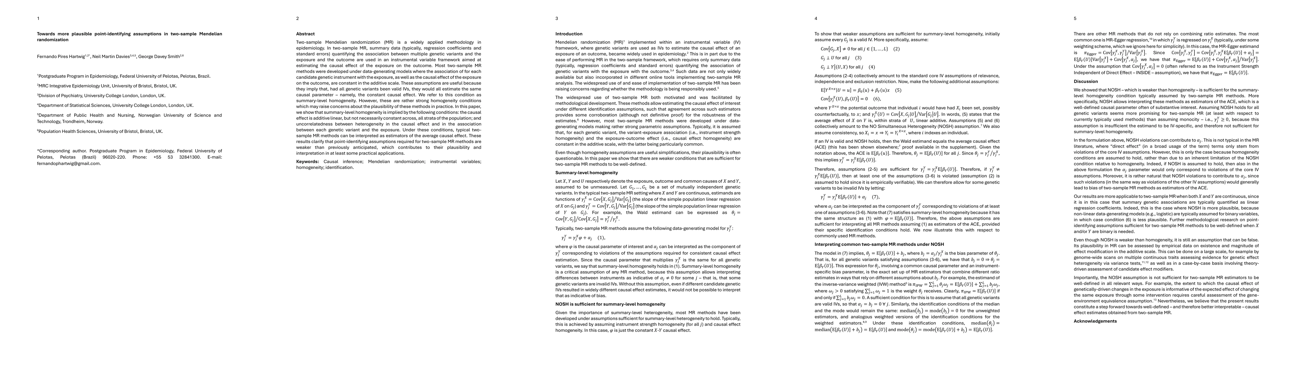 Thumbnail for Towards more plausible point-identifying assumptions in two-sample Mendelian randomization