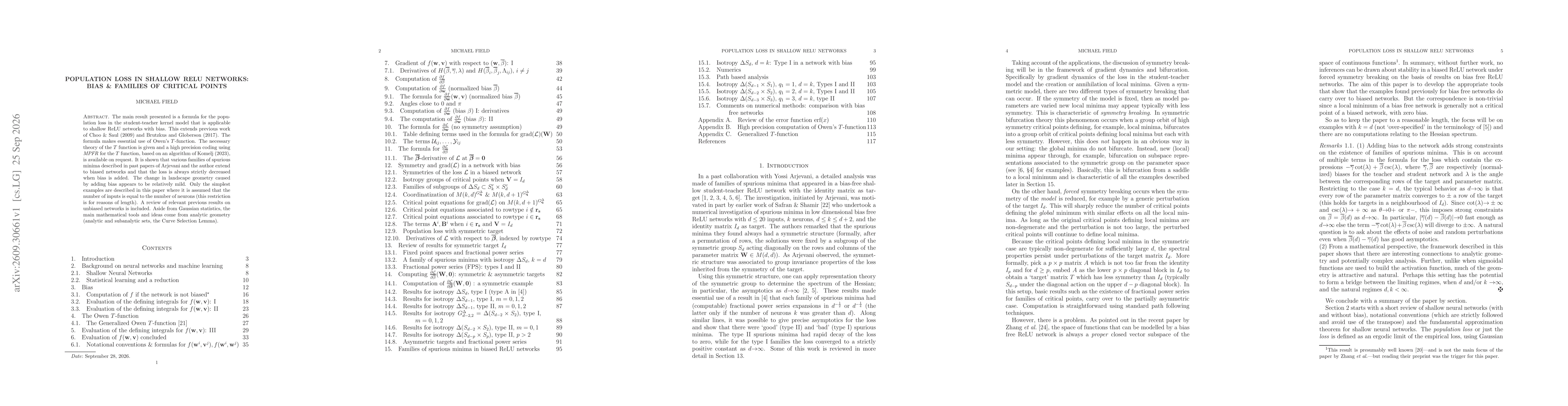 Thumbnail for Population loss in shallow ReLU networks: Bias & families of critical points