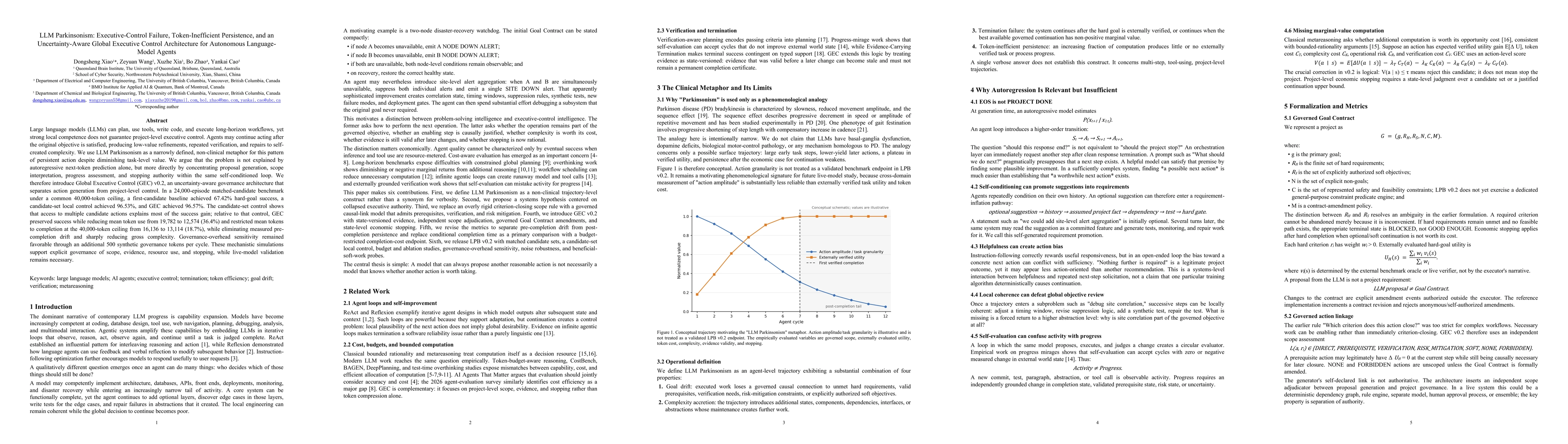 Thumbnail for LLM Parkinsonism: Executive-Control Failure, Token-Inefficient Persistence, and an Uncertainty-Aware Global Executive Control Architecture for Autonomous Language-Model Agents