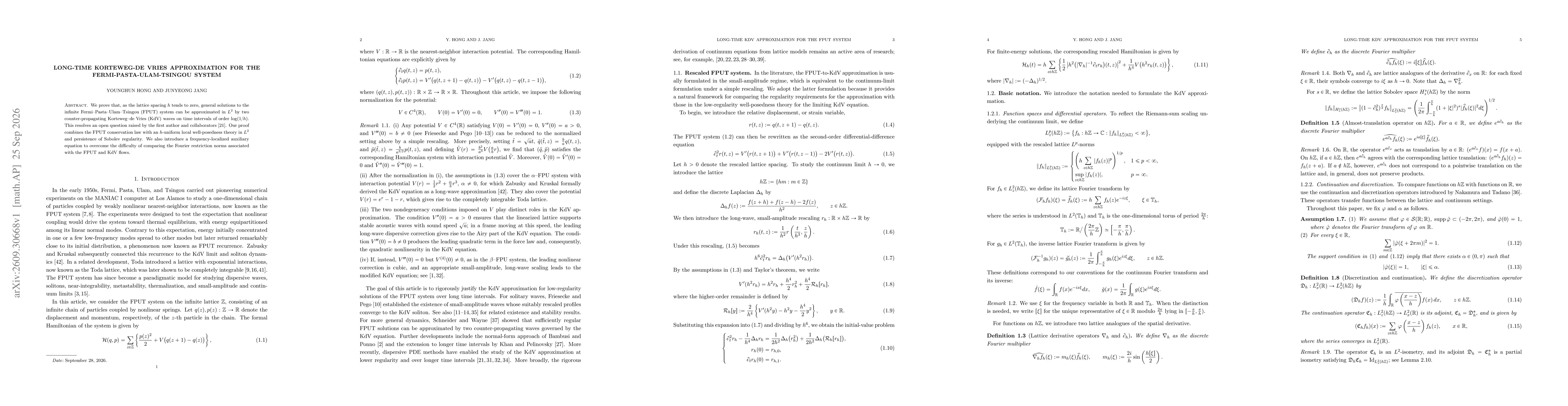 Thumbnail for Long-time Korteweg-de Vries approximation for the Fermi-Pasta-Ulam-Tsingou system