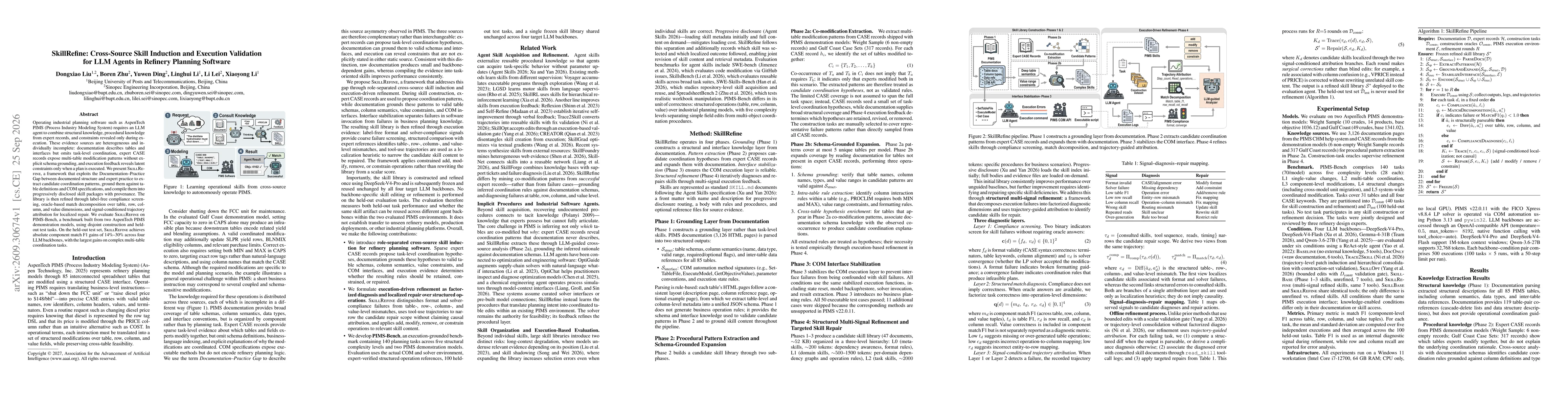 Thumbnail for SkillRefine: Cross-Source Skill Induction and Execution Validation for LLM Agents in Refinery Planning Software