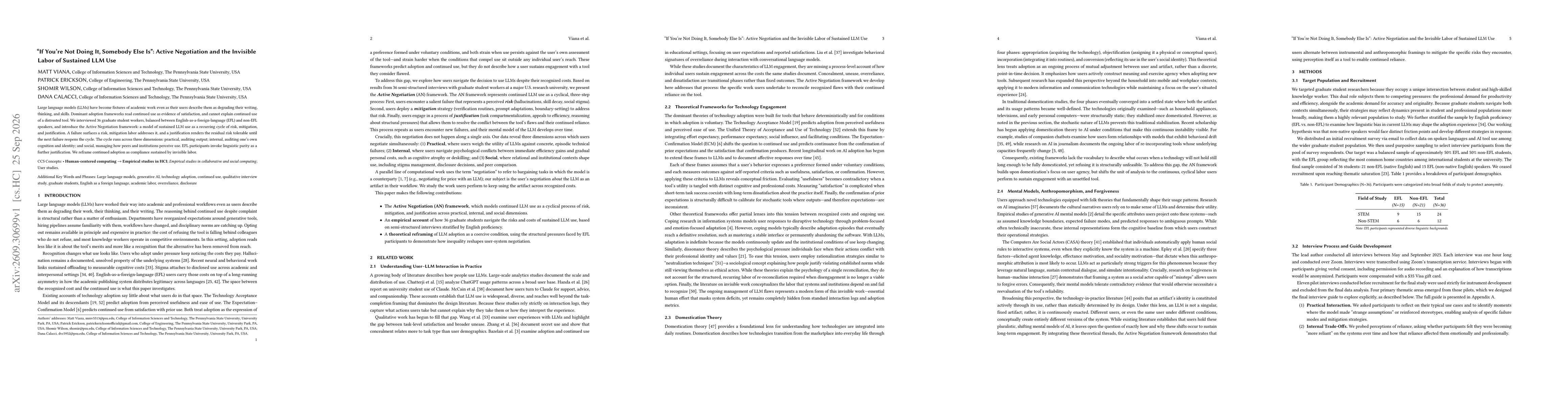 Thumbnail for "If You're Not Doing It, Somebody Else Is": Active Negotiation and the Invisible Labor of Sustained LLM Use