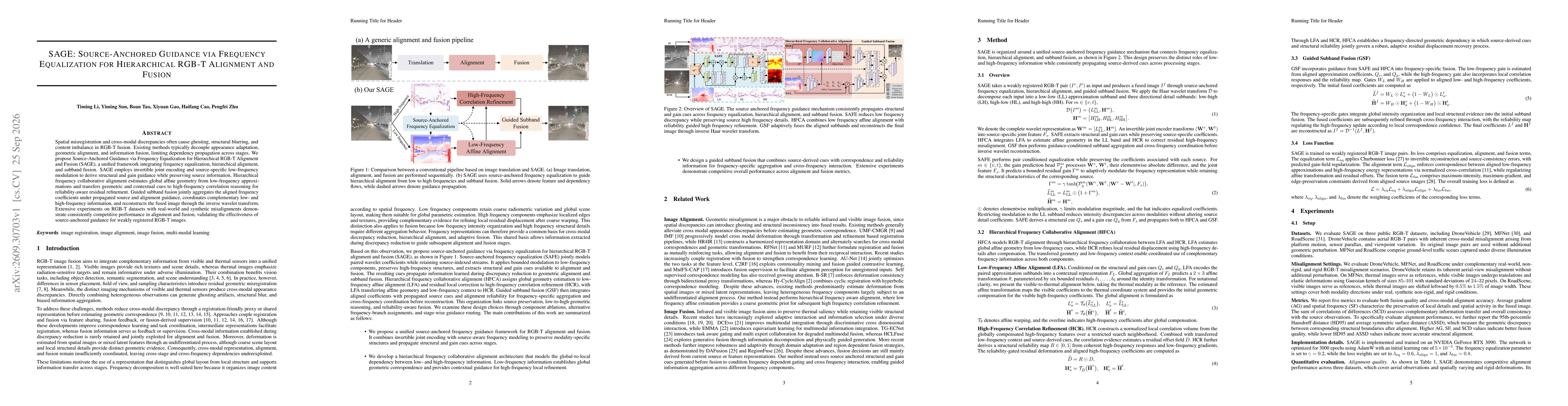Thumbnail for SAGE: Source-Anchored Guidance via Frequency Equalization for Hierarchical RGB-T Alignment and Fusion