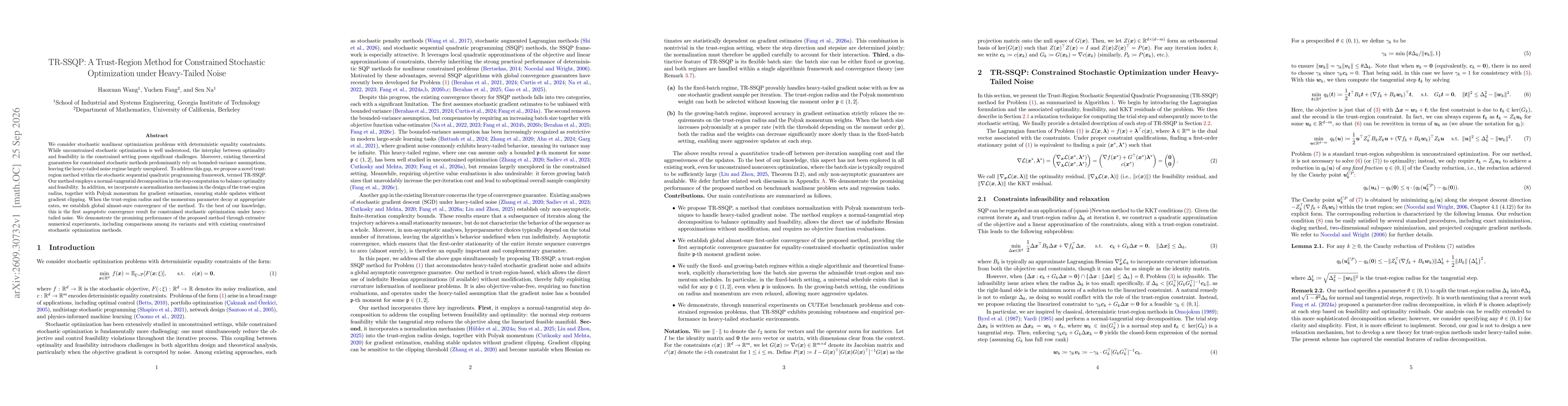 Thumbnail for TR-SSQP: A Trust-Region Method for Constrained Stochastic Optimization under Heavy-Tailed Noise
