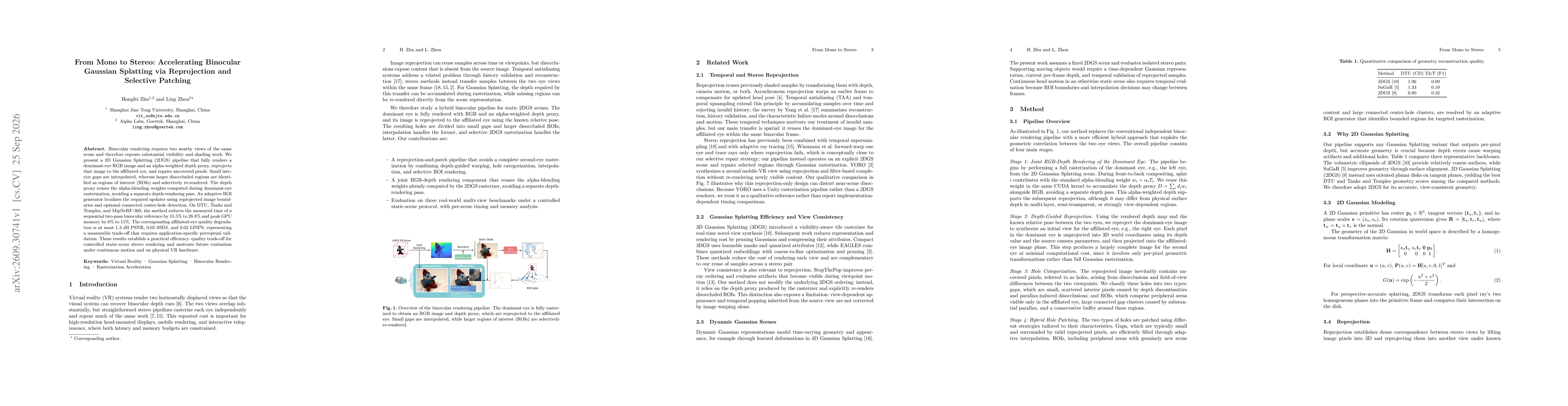 Thumbnail for From Mono to Stereo: Accelerating Binocular Gaussian Splatting via Reprojection and Selective Patching