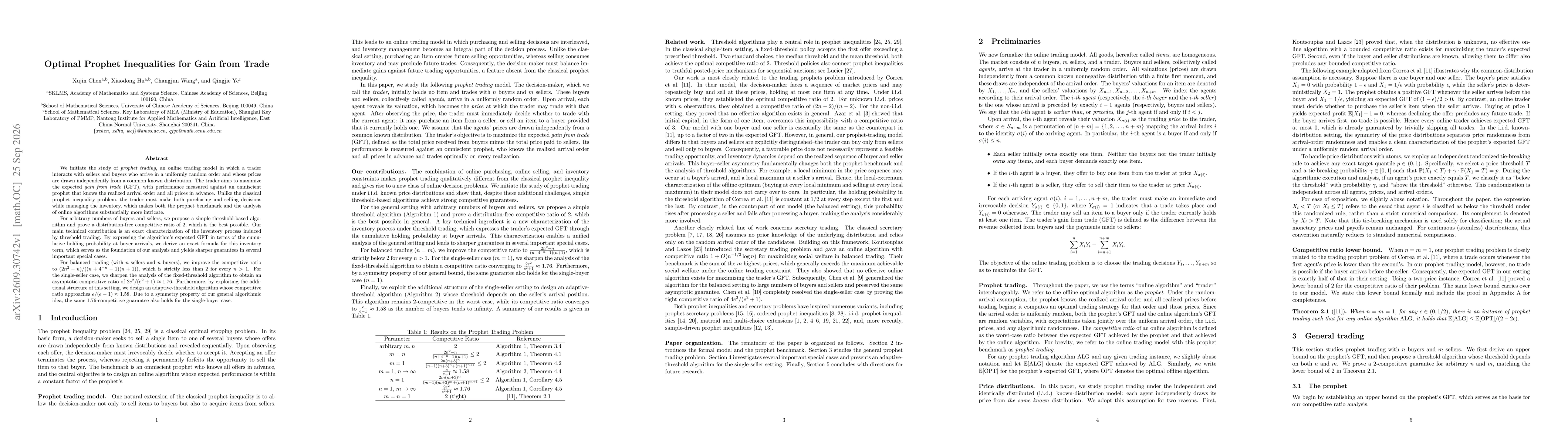 Thumbnail for Optimal Prophet Inequalities for Gain from Trade