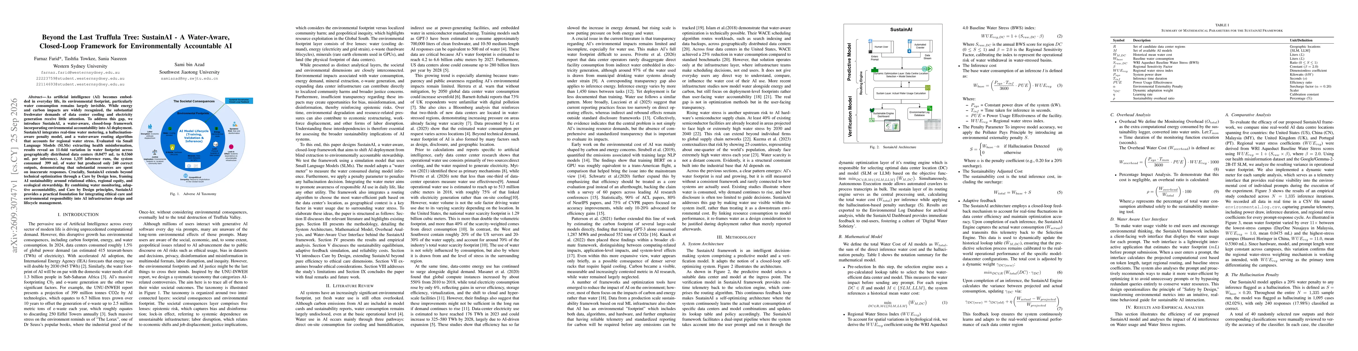 Thumbnail for Beyond the Last Truffula Tree: SustainAI - A Water-Aware, Closed-Loop Framework for Environmentally Accountable AI