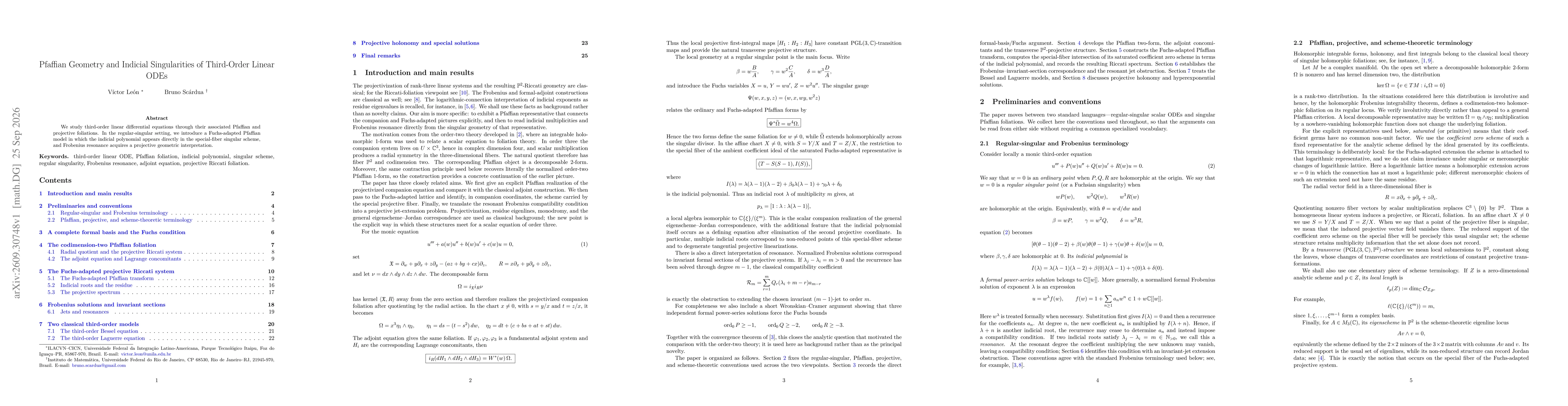 Thumbnail for Pfaffian Geometry and Indicial Singularities of Third-Order Linear ODEs