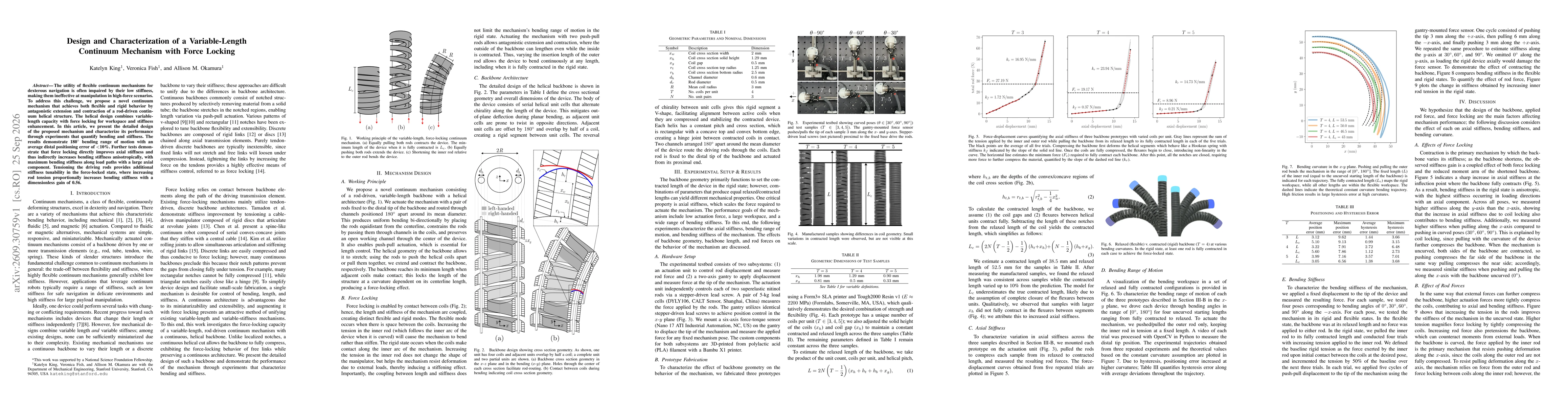 Thumbnail for Design and Characterization of a Variable-Length Continuum Mechanism with Force Locking