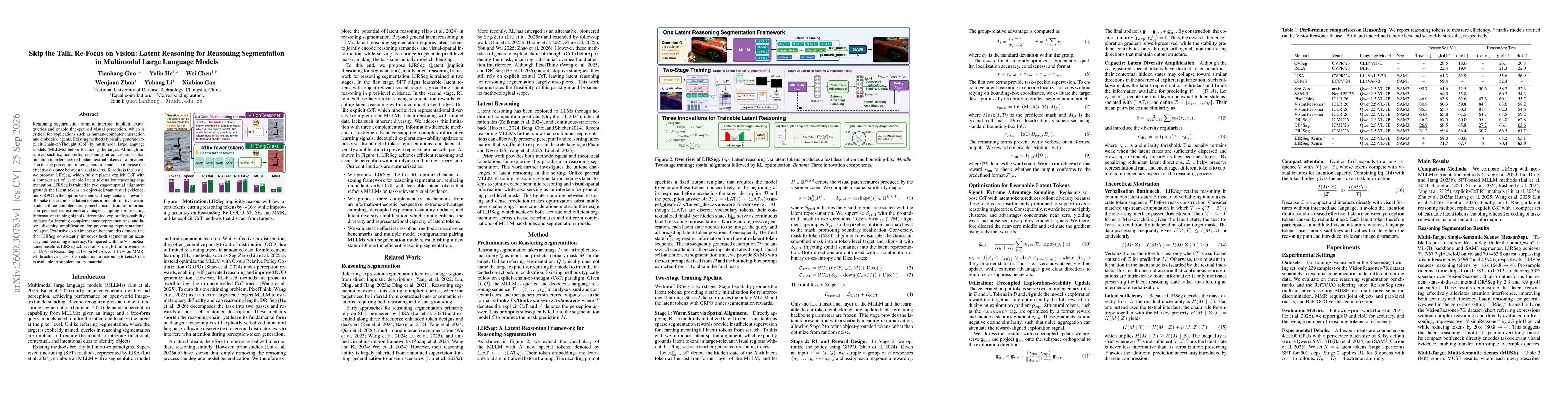 Thumbnail for Skip the Talk, Re-Focus on Vision: Latent Reasoning for Reasoning Segmentation in Multimodal Large Language Models