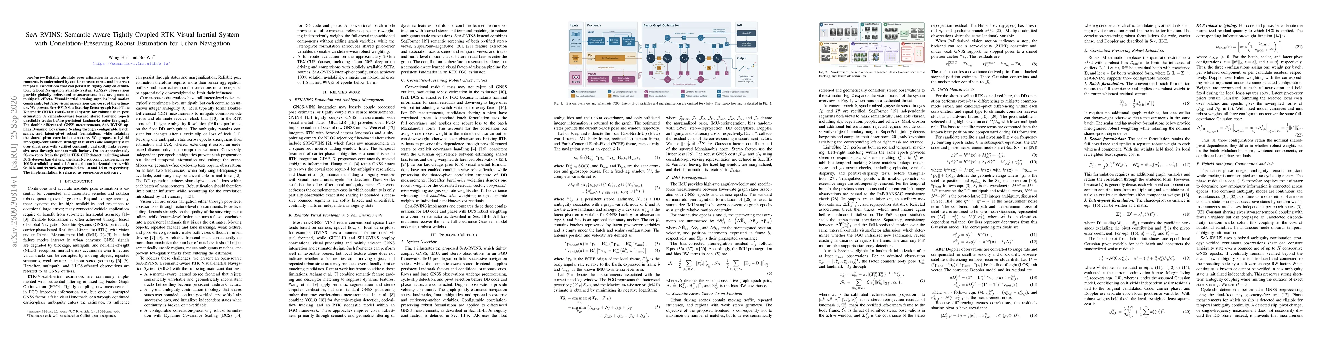 Thumbnail for SeA-RVINS: Semantic-Aware Tightly Coupled RTK-Visual-Inertial System with Correlation-Preserving Robust Estimation for Urban Navigation