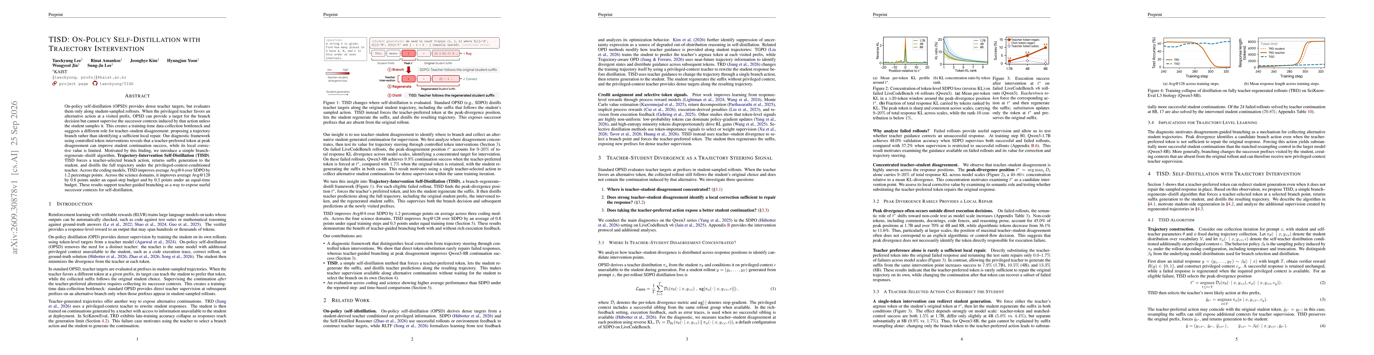 Thumbnail for TISD: On-Policy Self-Distillation with Trajectory Intervention