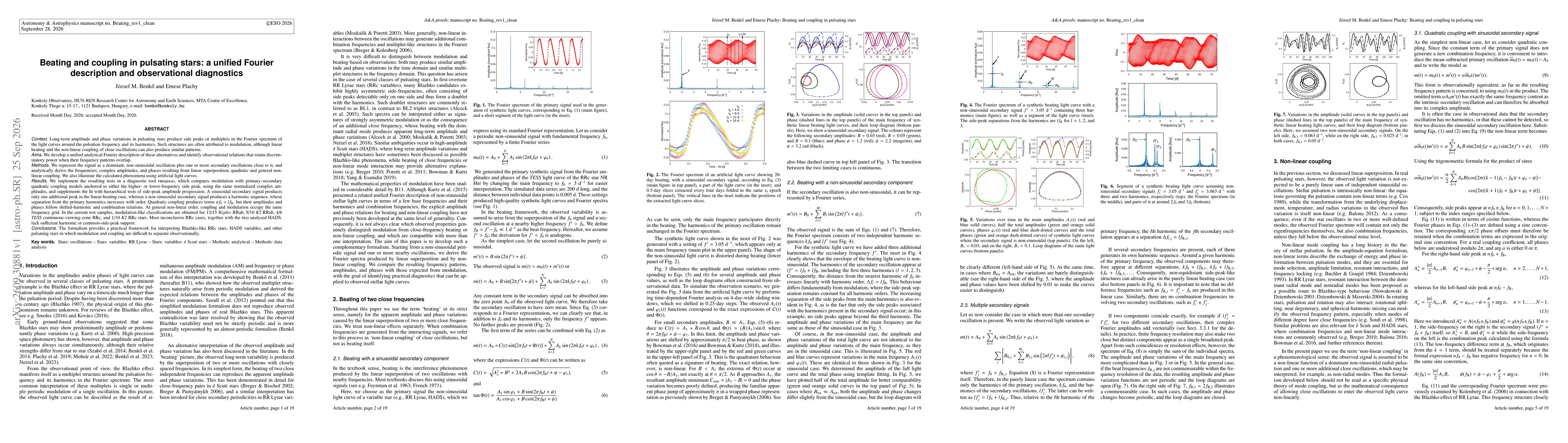 Thumbnail for Beating and coupling in pulsating stars: a unified Fourier description and observational diagnostics