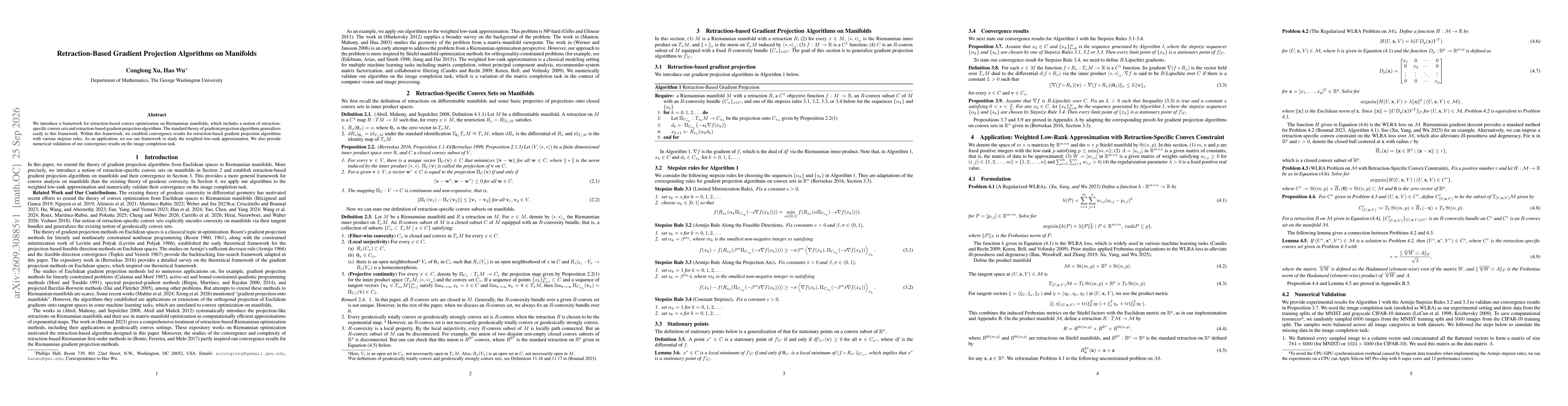 Thumbnail for Retraction-Based Gradient Projection Algorithms on Manifolds