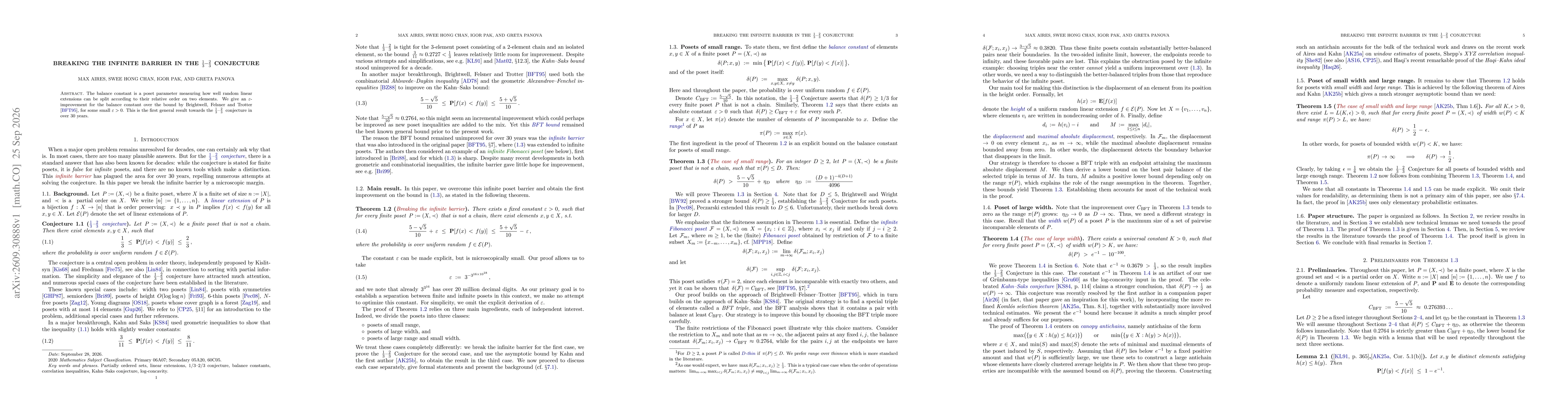 Thumbnail for Breaking the Infinite Barrier in the $\frac{1}{3}$--$\frac{2}{3}$ Conjecture