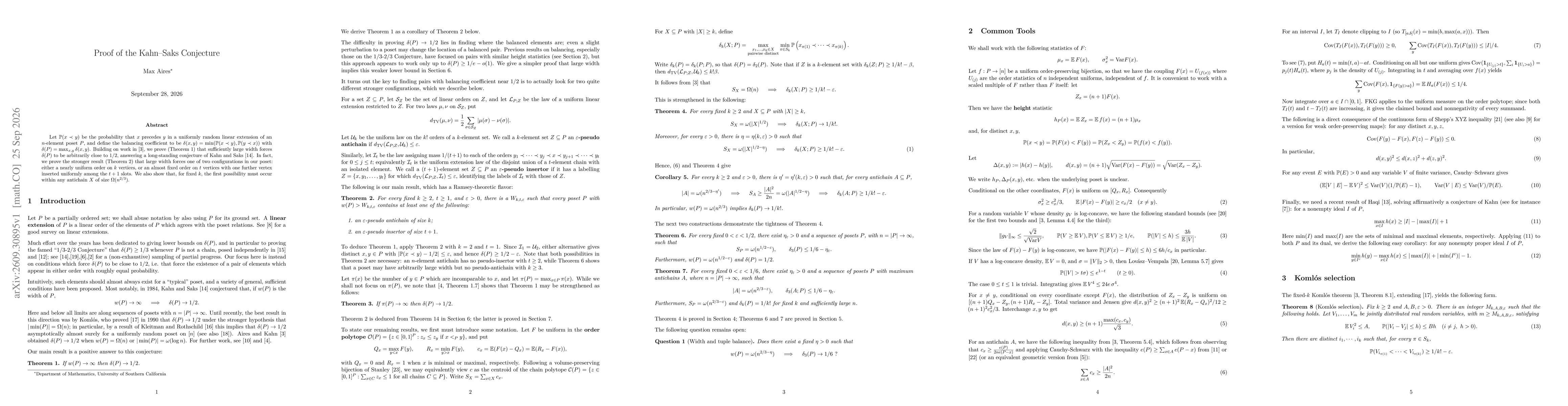 Thumbnail for Proof of the Kahn Saks Conjecture