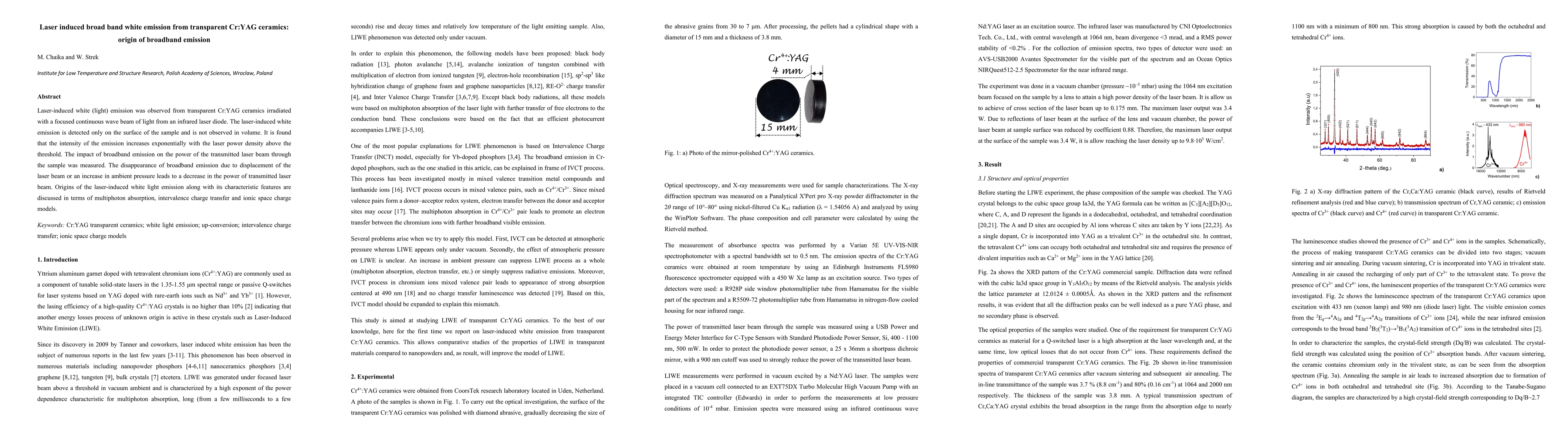 Thumbnail for Laser induced broad band white emission from transparent Cr4+:YAG ceramics: Origin of broadband emission