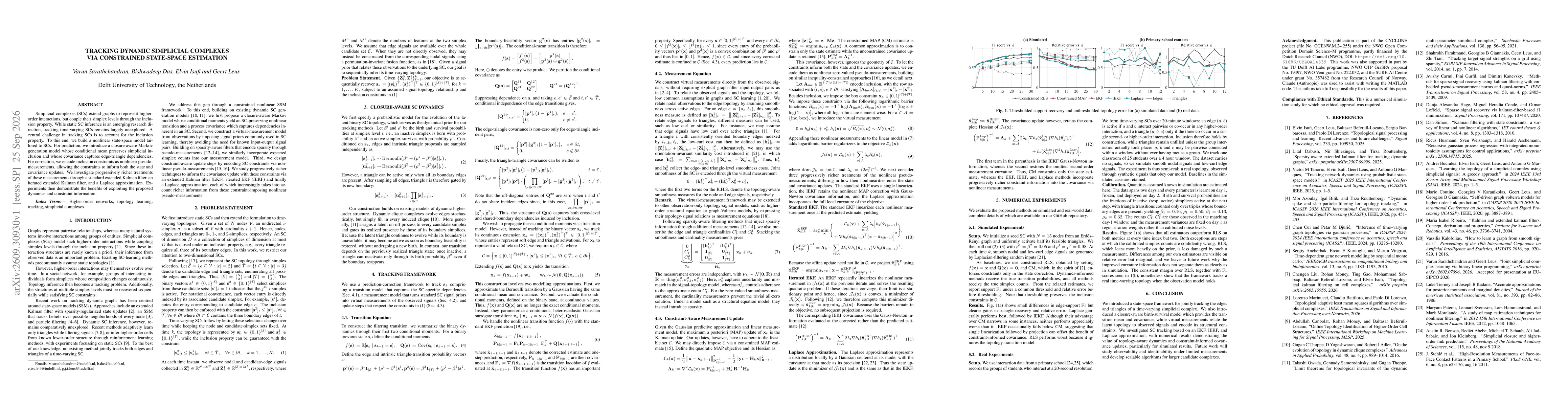 Thumbnail for Tracking Dynamic Simplicial Complexes via Constrained State-Space Estimation