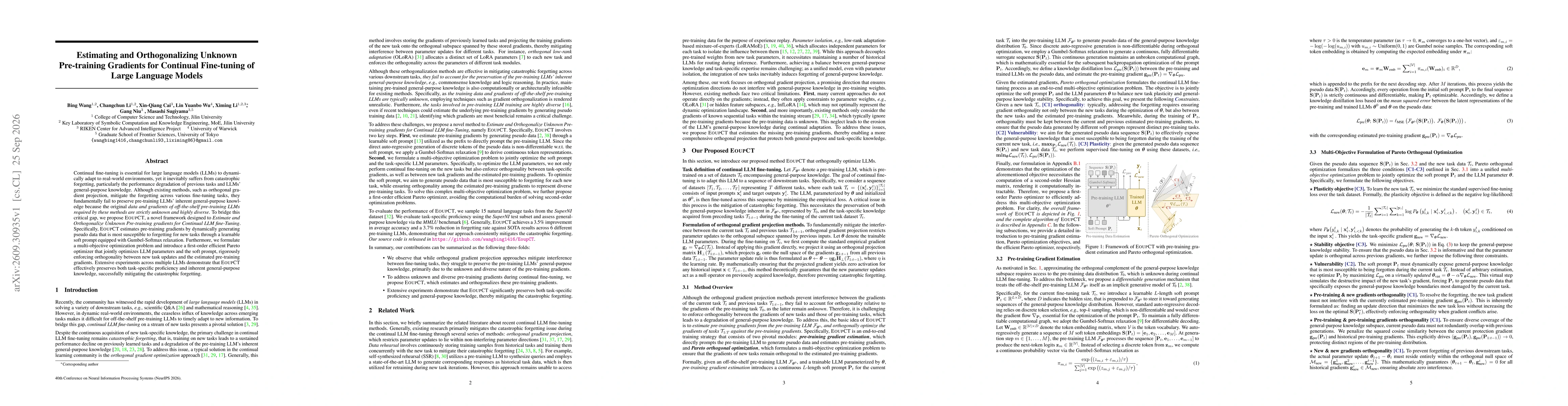 Thumbnail for Estimating and Orthogonalizing Unknown Pre-training Gradients for Continual Fine-tuning of Large Language Models